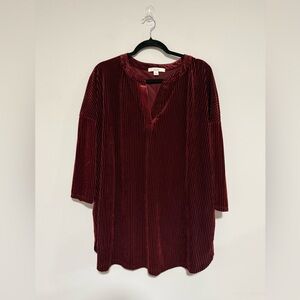 Sejour Nordstrom Burgundy Ribbed Velvet Short Sleeve Tunic Top Size 2X Holiday